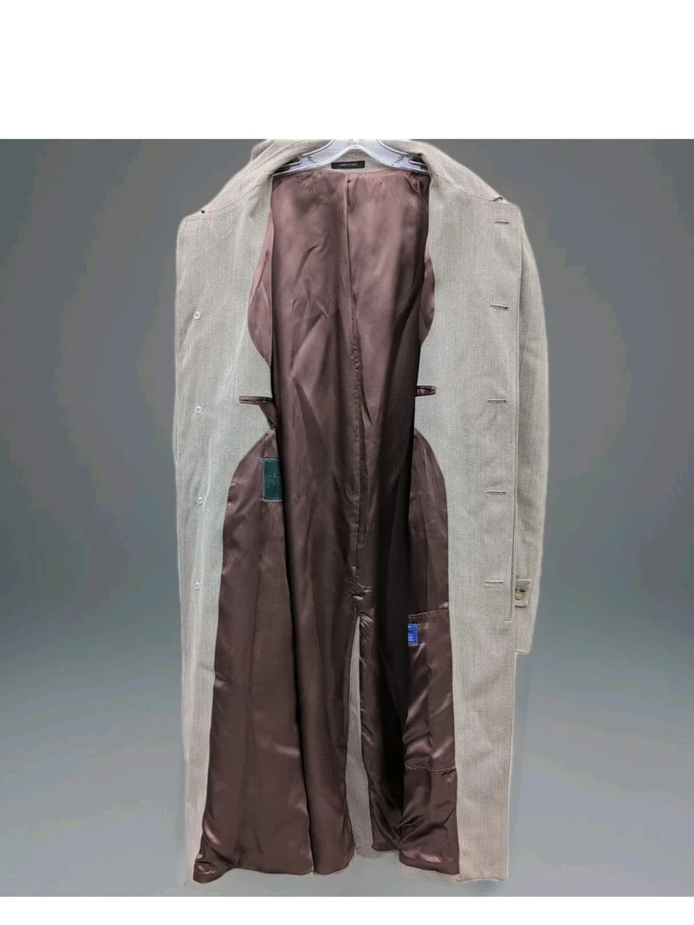 Tom James Overcoat Mens 48R Beige Loro Piana Storm System Wool Rain Wind Trench